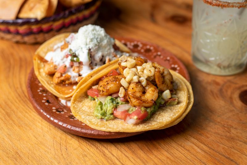 Chuys shrimp tacos with avocado crema